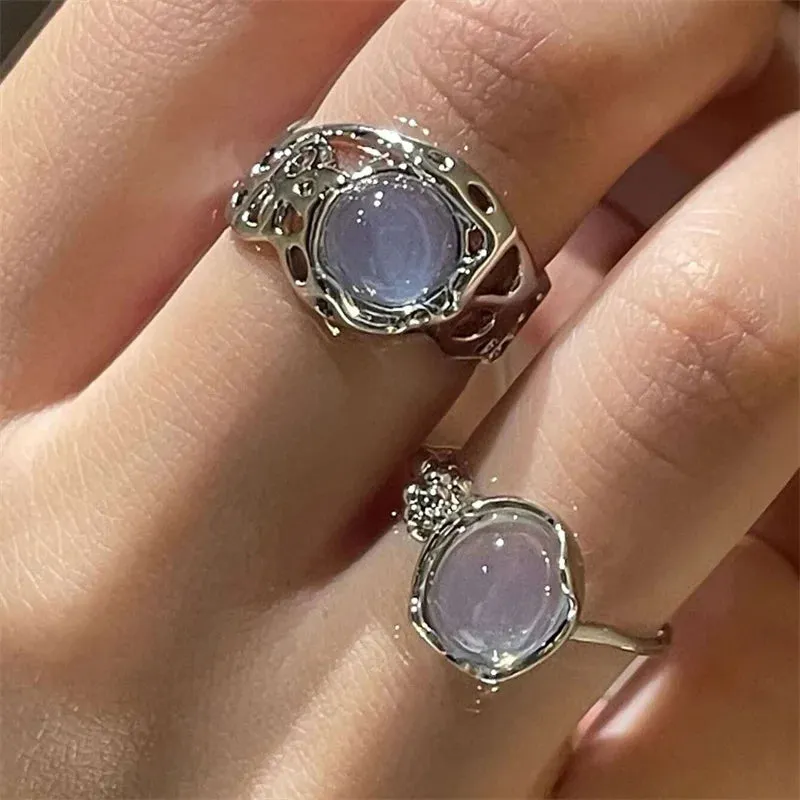 Fashion Silver Color Minimalist Irregular Twined Finger Rings Creative Geometric Punk Opening Rings for Women Girls Jewelry