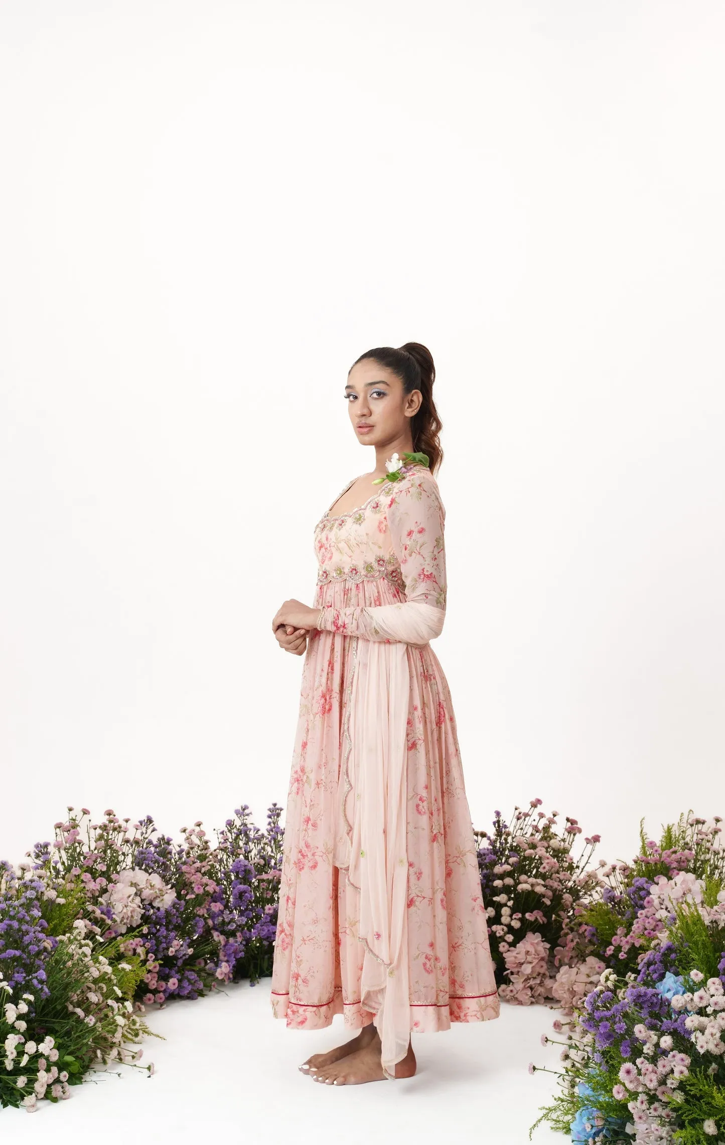 Floret-Powder Pink Embroidered Anarkali Set