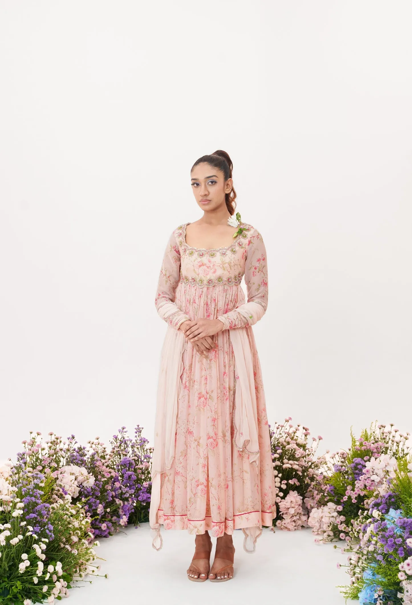 Floret-Powder Pink Embroidered Anarkali Set