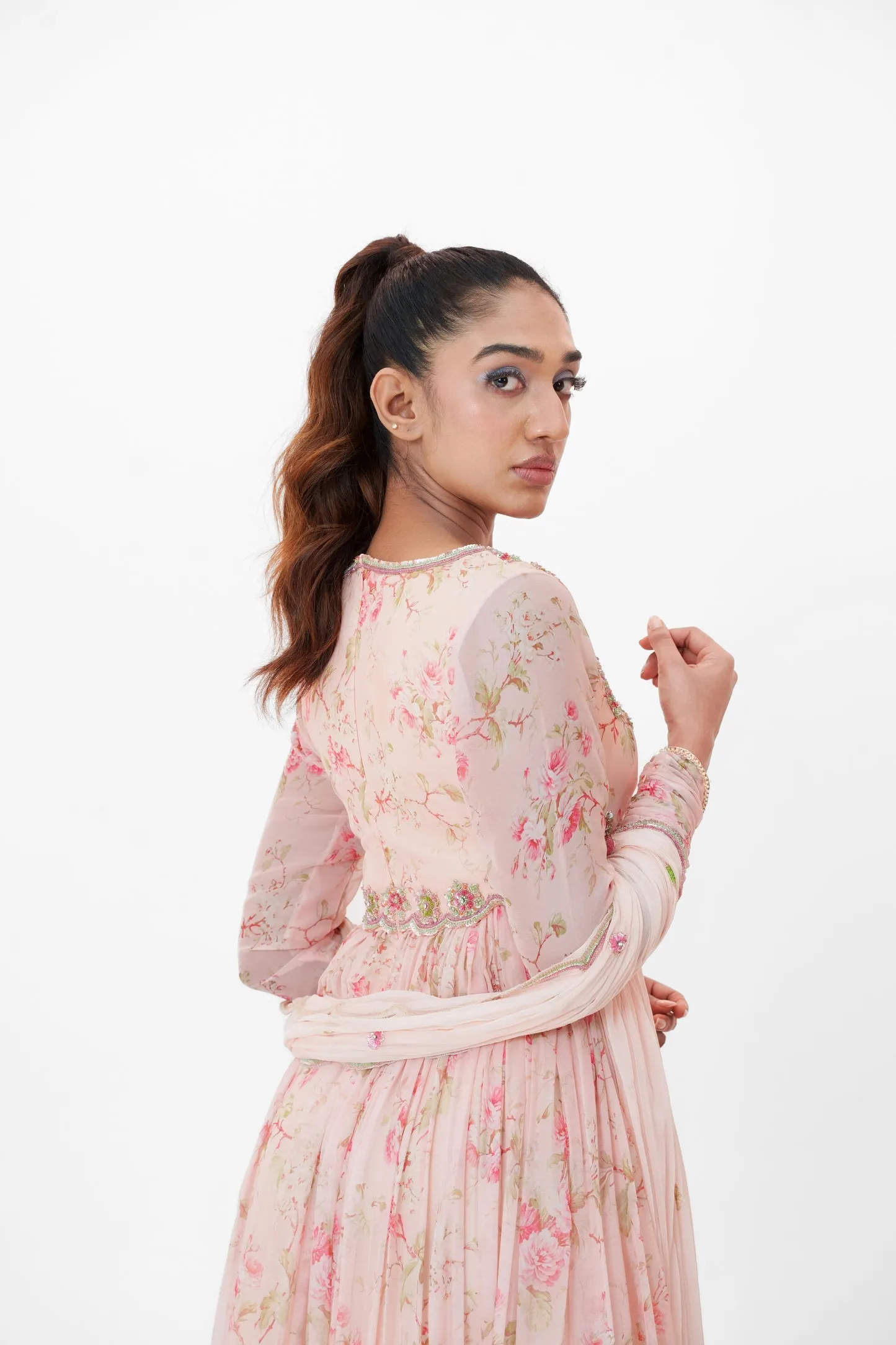 Floret-Powder Pink Embroidered Anarkali Set