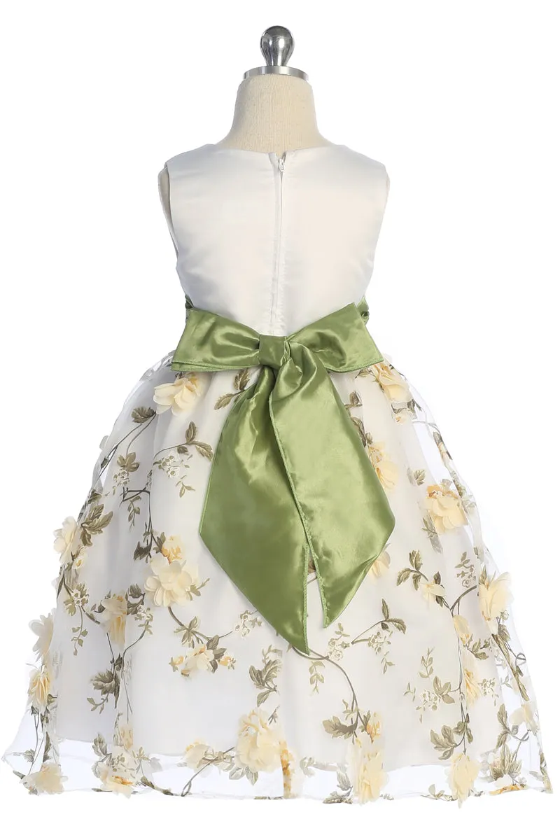 Girls Elegant Floral Embroidered Dress with Sash 2-12