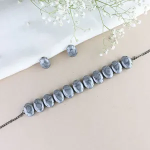 Glamorous Fashionable Eye-Catching Grey Beaded Choker and Earrings Set For Women/Girls