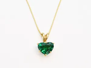 Gold Emerald Pendant - Green Heart Necklace - Classic Love Necklace