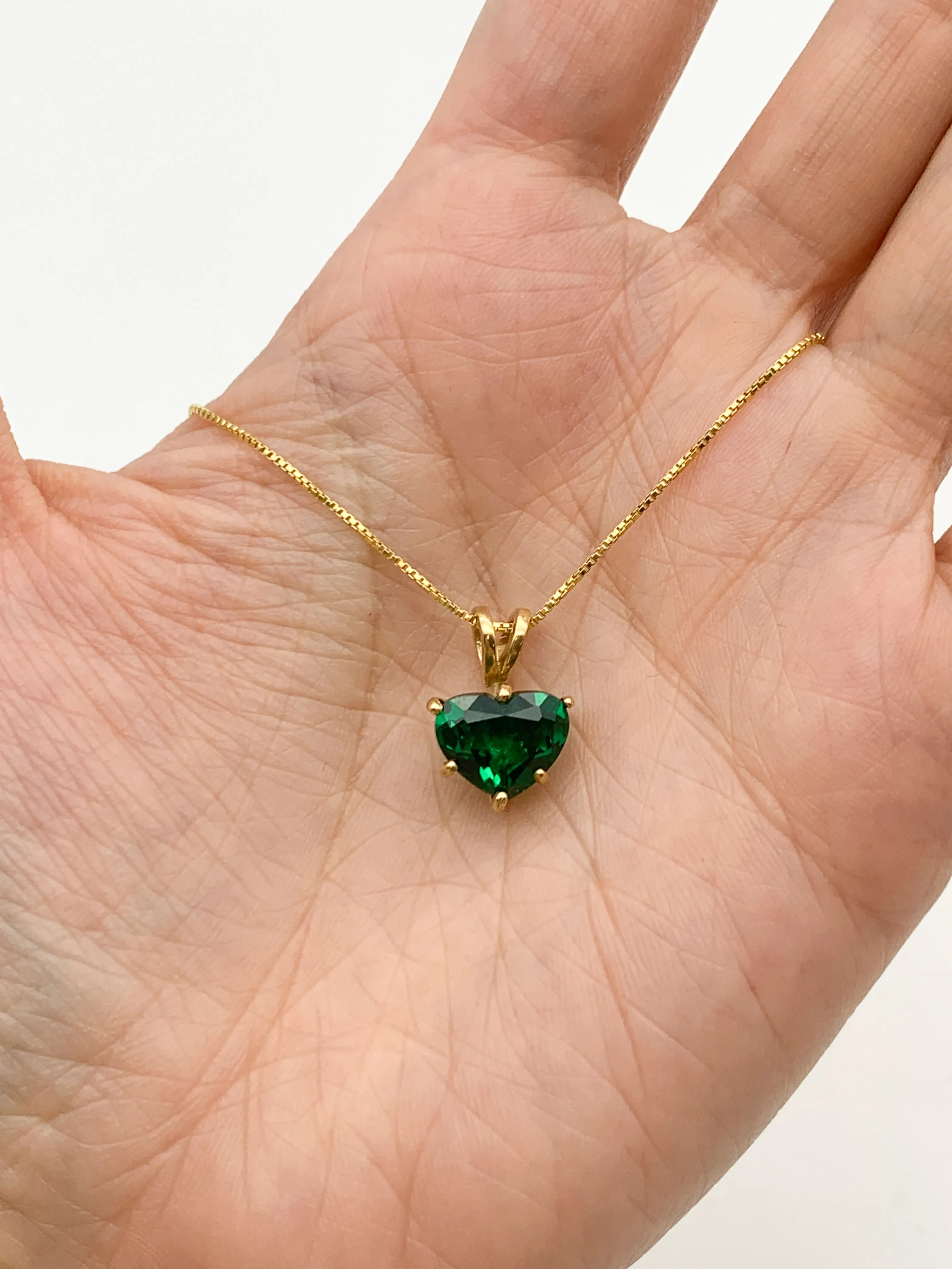 Gold Emerald Pendant - Green Heart Necklace - Classic Love Necklace