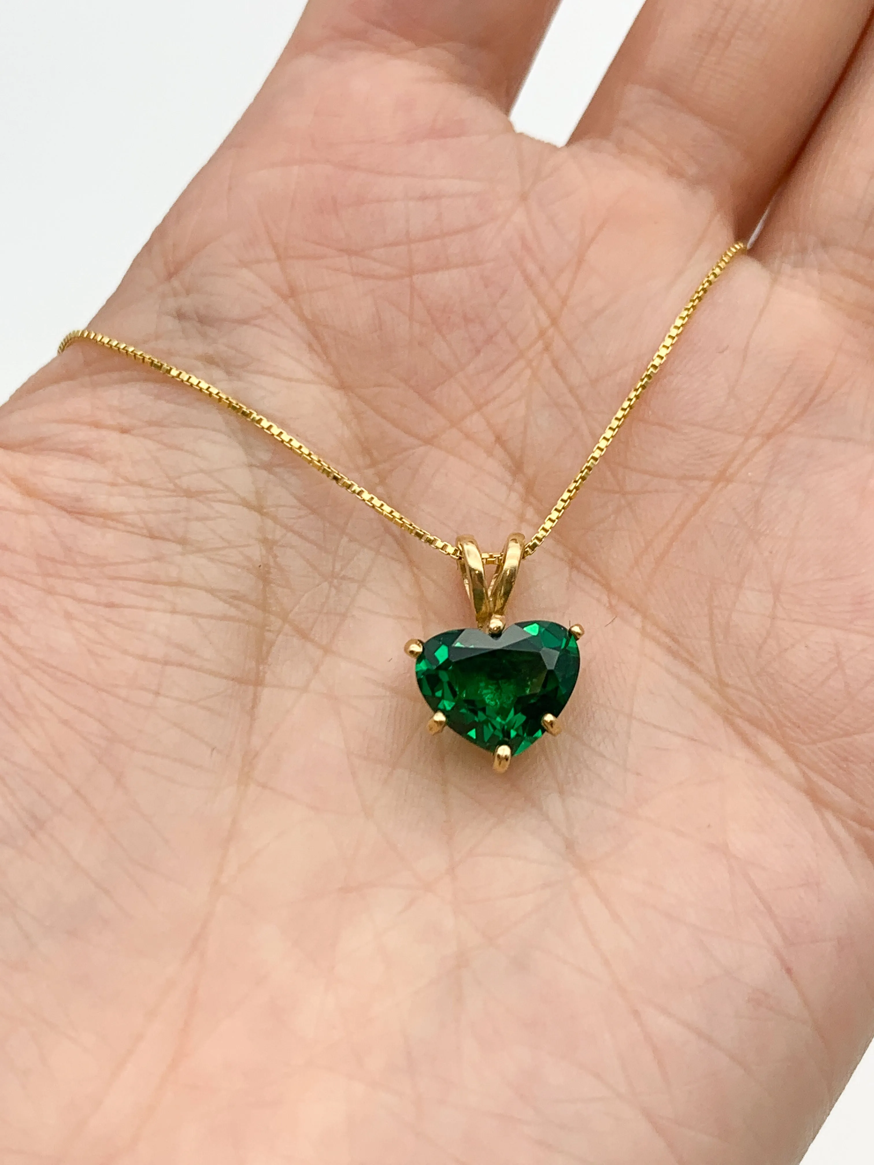 Gold Emerald Pendant - Green Heart Necklace - Classic Love Necklace