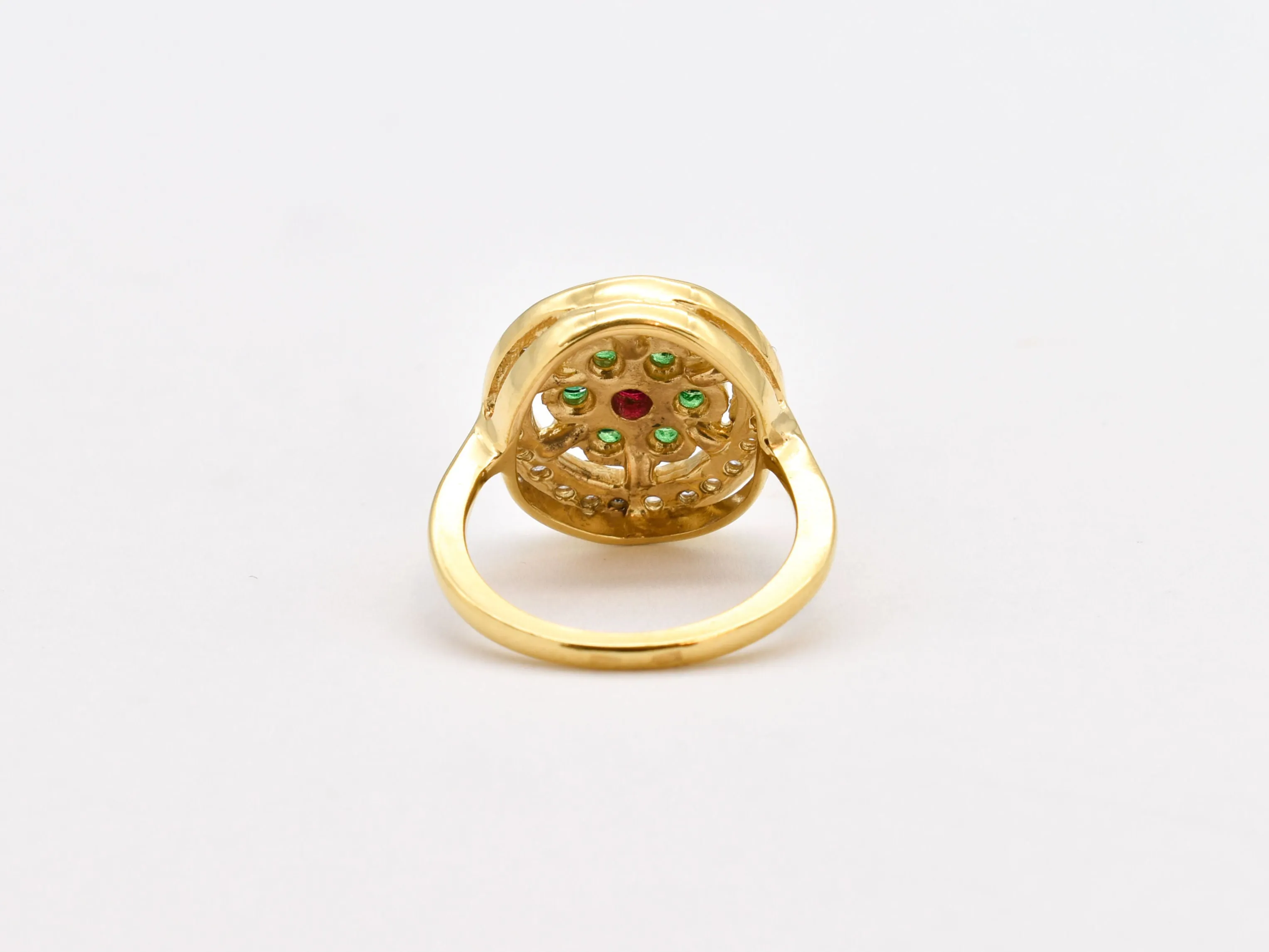 Gold Emerald Ring - Ruby Flower Ring - Flower Halo Ring