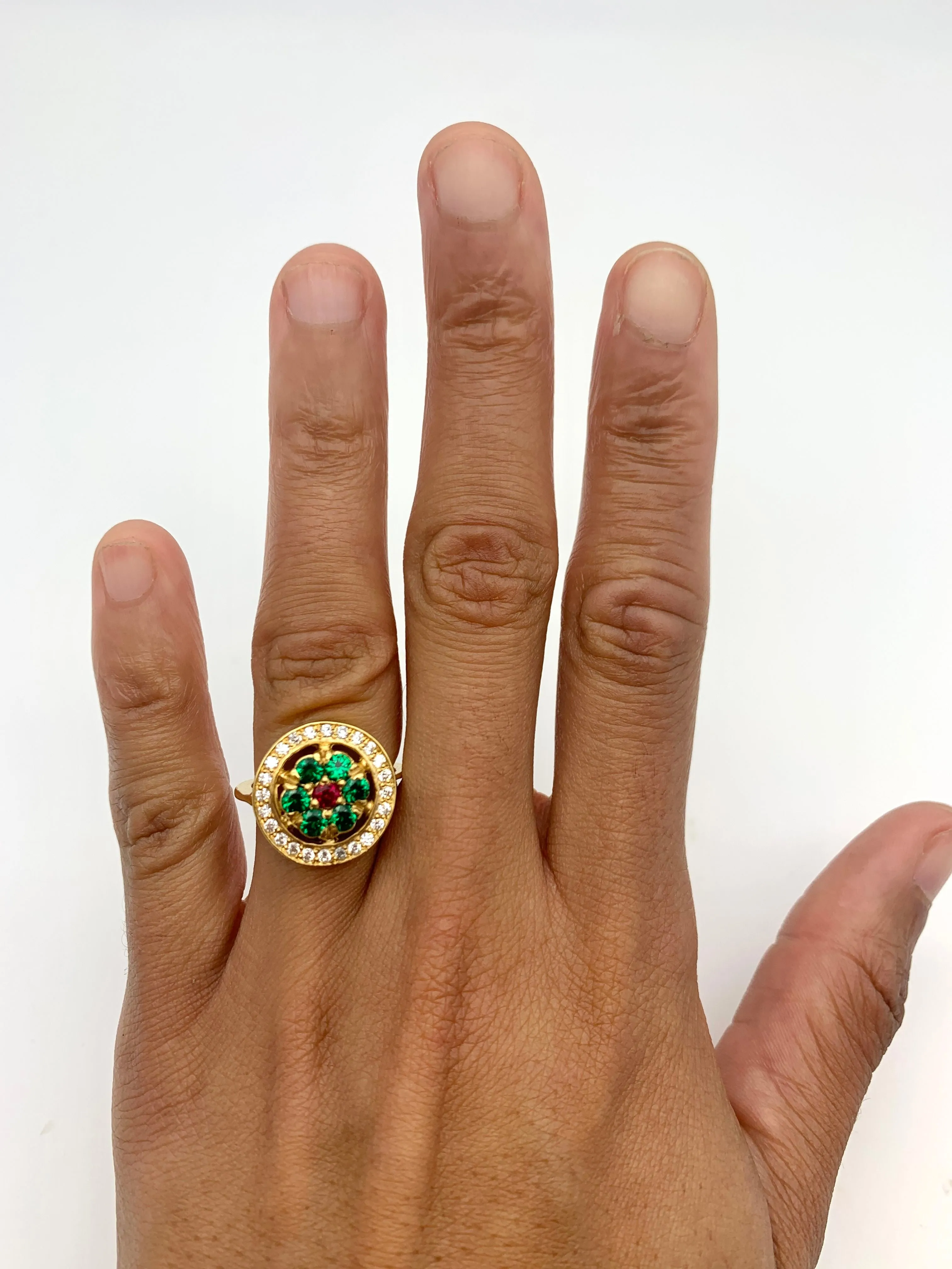 Gold Emerald Ring - Ruby Flower Ring - Flower Halo Ring