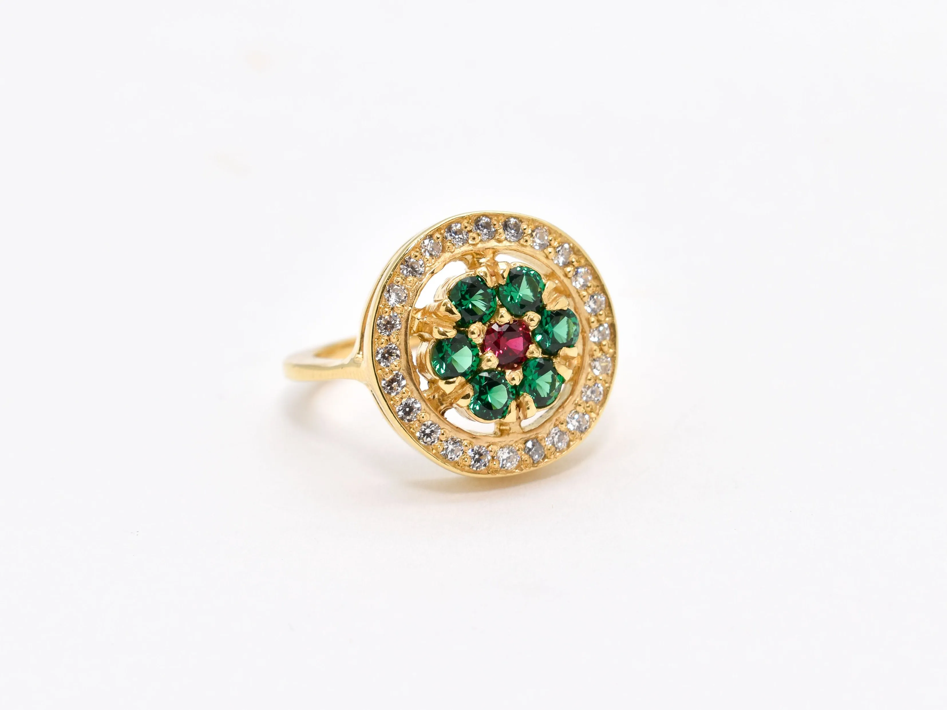 Gold Emerald Ring - Ruby Flower Ring - Flower Halo Ring