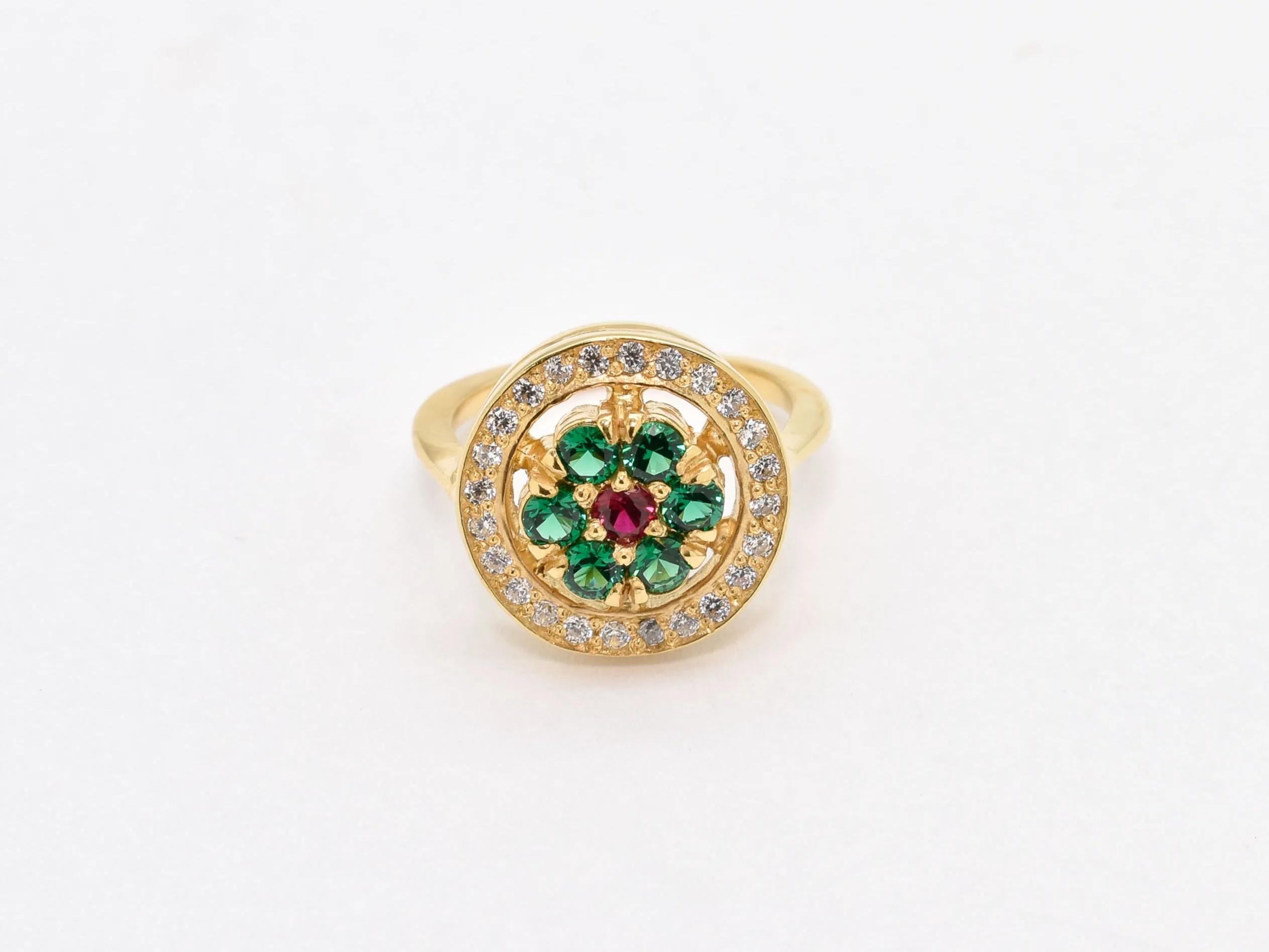 Gold Emerald Ring - Ruby Flower Ring - Flower Halo Ring