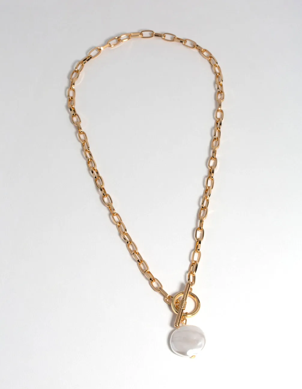 Gold Pearl Tab Bar Necklace