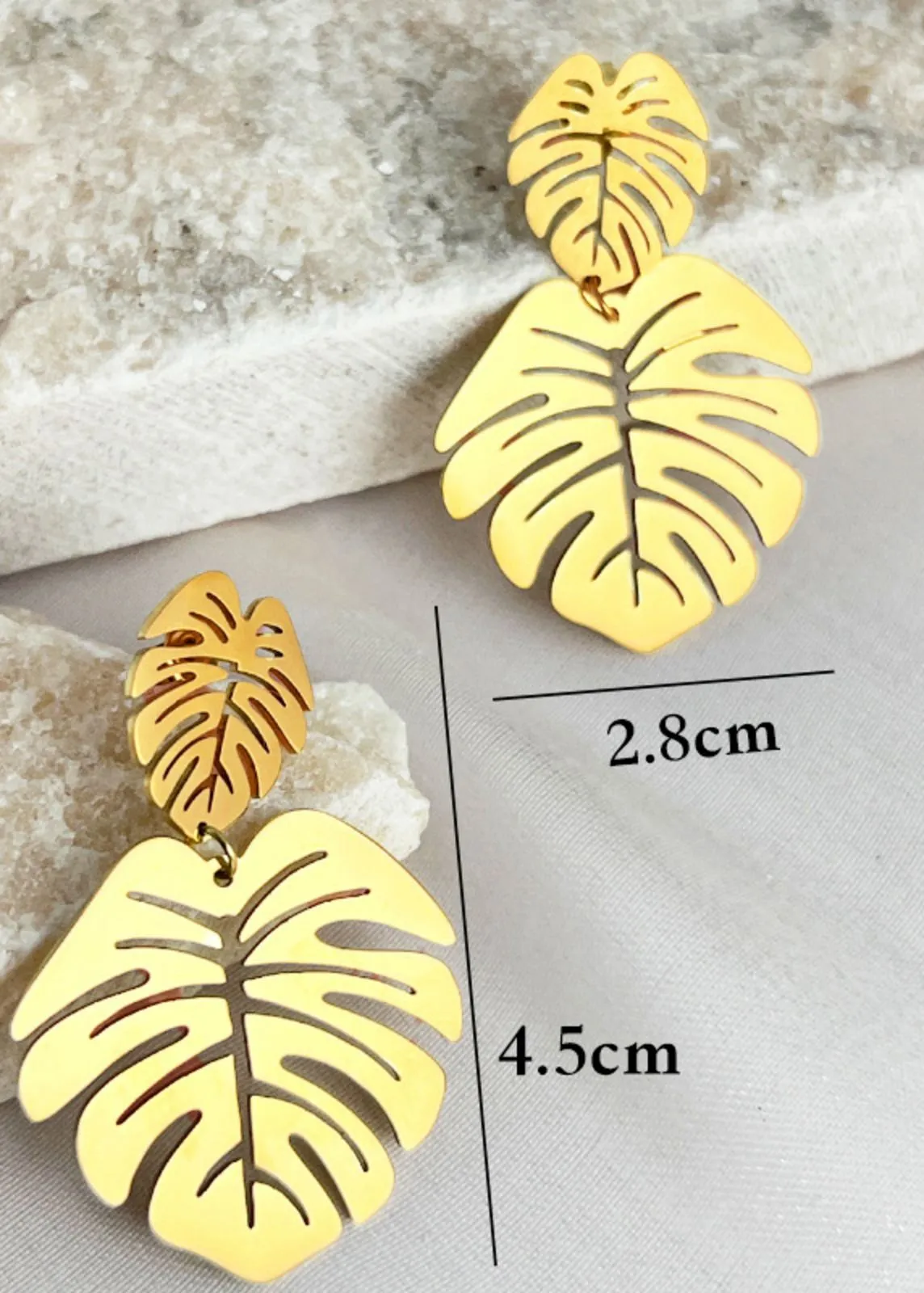 Gold Plate Stainless Steel Double Leaf Drop Earrings