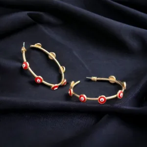 Gold-Plated Round Red Dotted Hoops