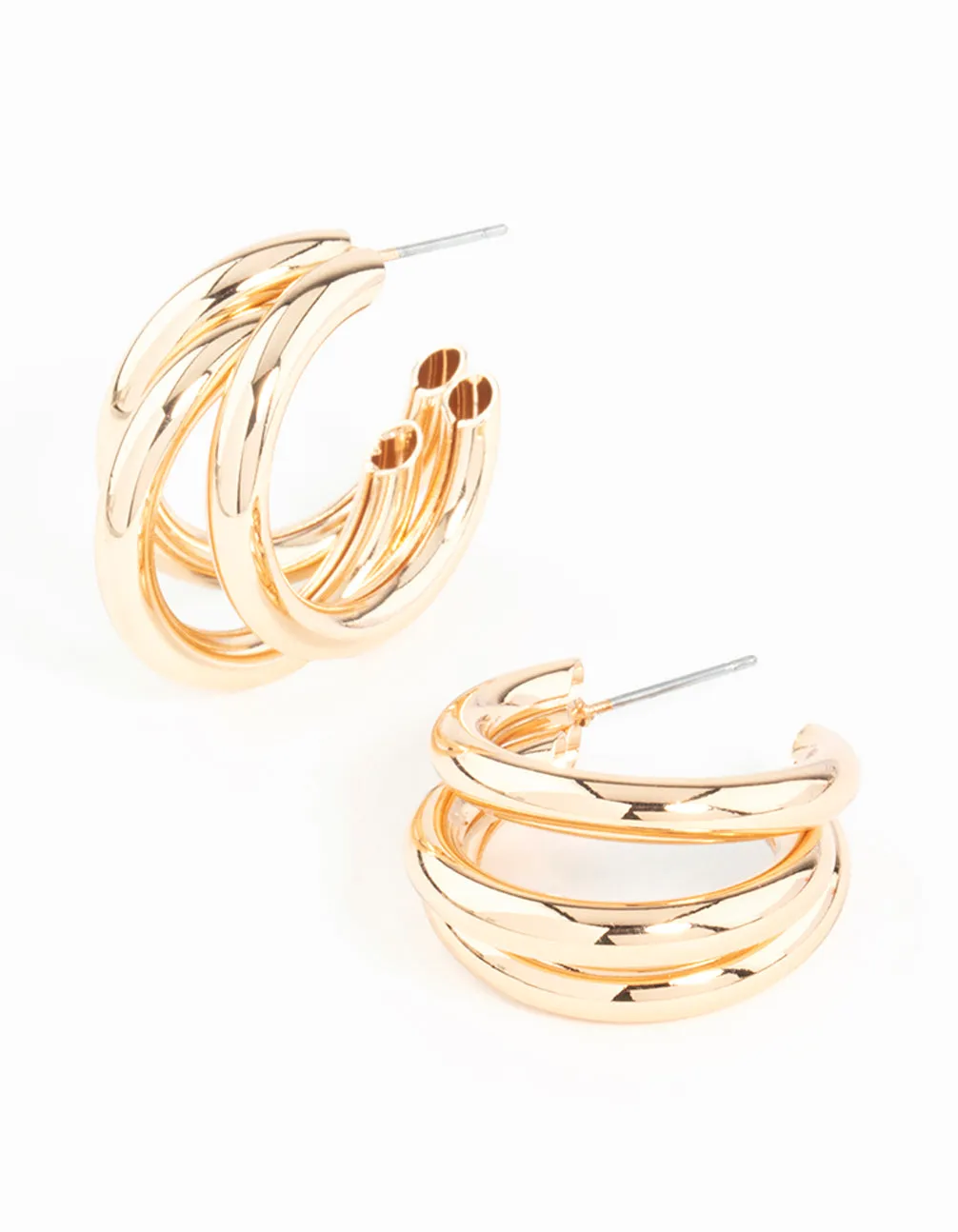 Gold Triple Polished Earrings