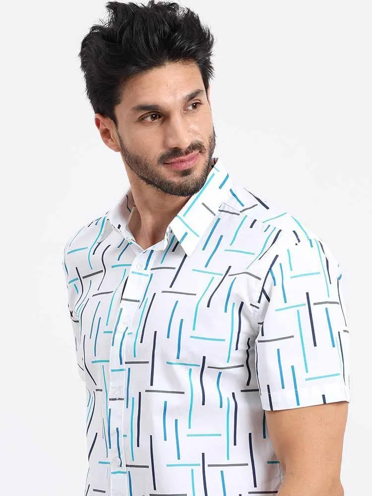 Green Geometric Printed Half Sleeve Shirt