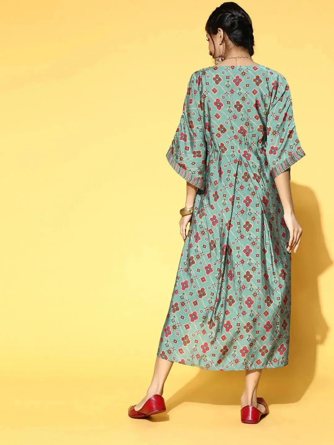 Green Printed Kaftan Dress