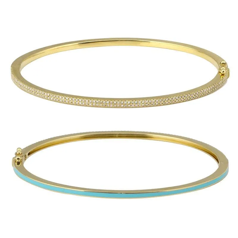 Half Enamel Pave Skinny Bangle