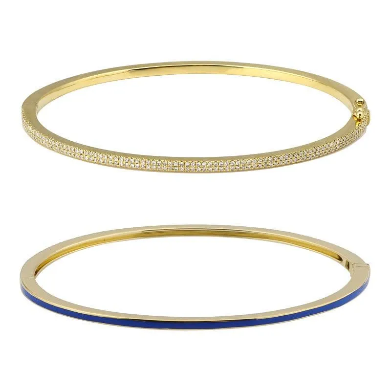 Half Enamel Pave Skinny Bangle