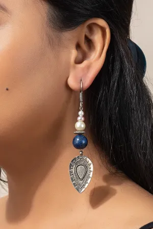 Handcrafted Fresh Water Pearl Semi Precious Lapis Stone with German Silver Drop Earrings