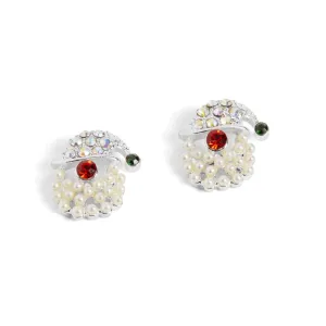 Holiday Mini Pearl Santa Stud Earrings - Silver