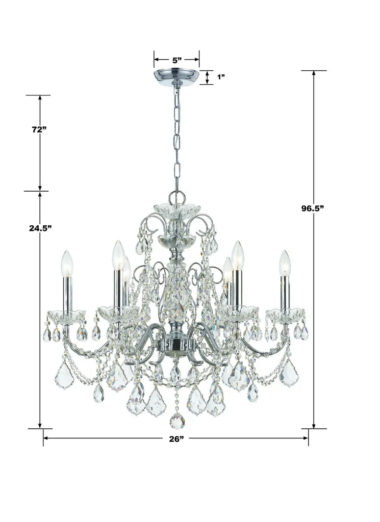 Imperial 6 Light Clear Italian Crystal Polished Chrome Chandelier