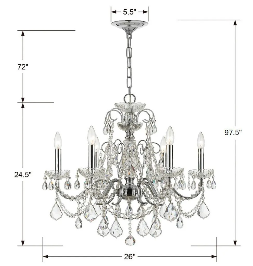 Imperial 6 Light Clear Italian Crystal Polished Chrome Chandelier