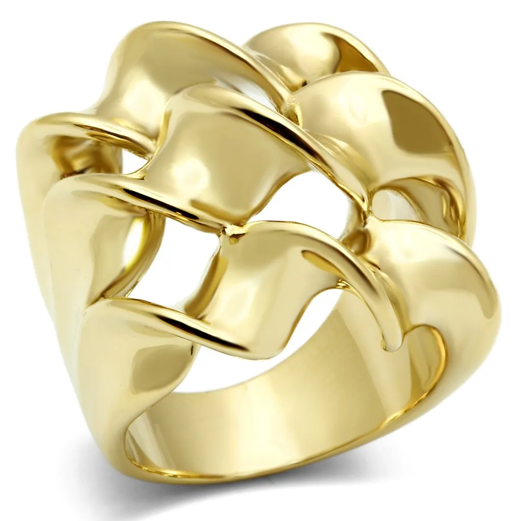 IP Gold(Ion Plating) Brass Ring with No Stone for Women Style GL288