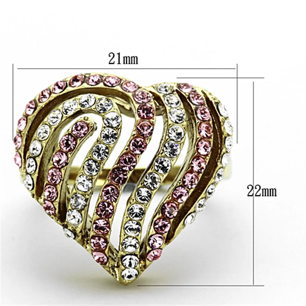 IP Gold(Ion Plating) Stainless Steel Ring with Top Grade Crystal in Light Rose for Women Style TK1287