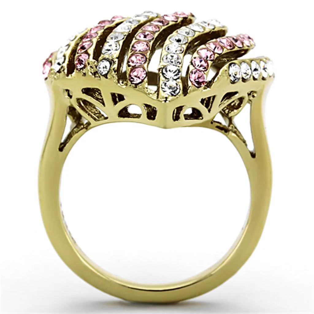 IP Gold(Ion Plating) Stainless Steel Ring with Top Grade Crystal in Light Rose for Women Style TK1287