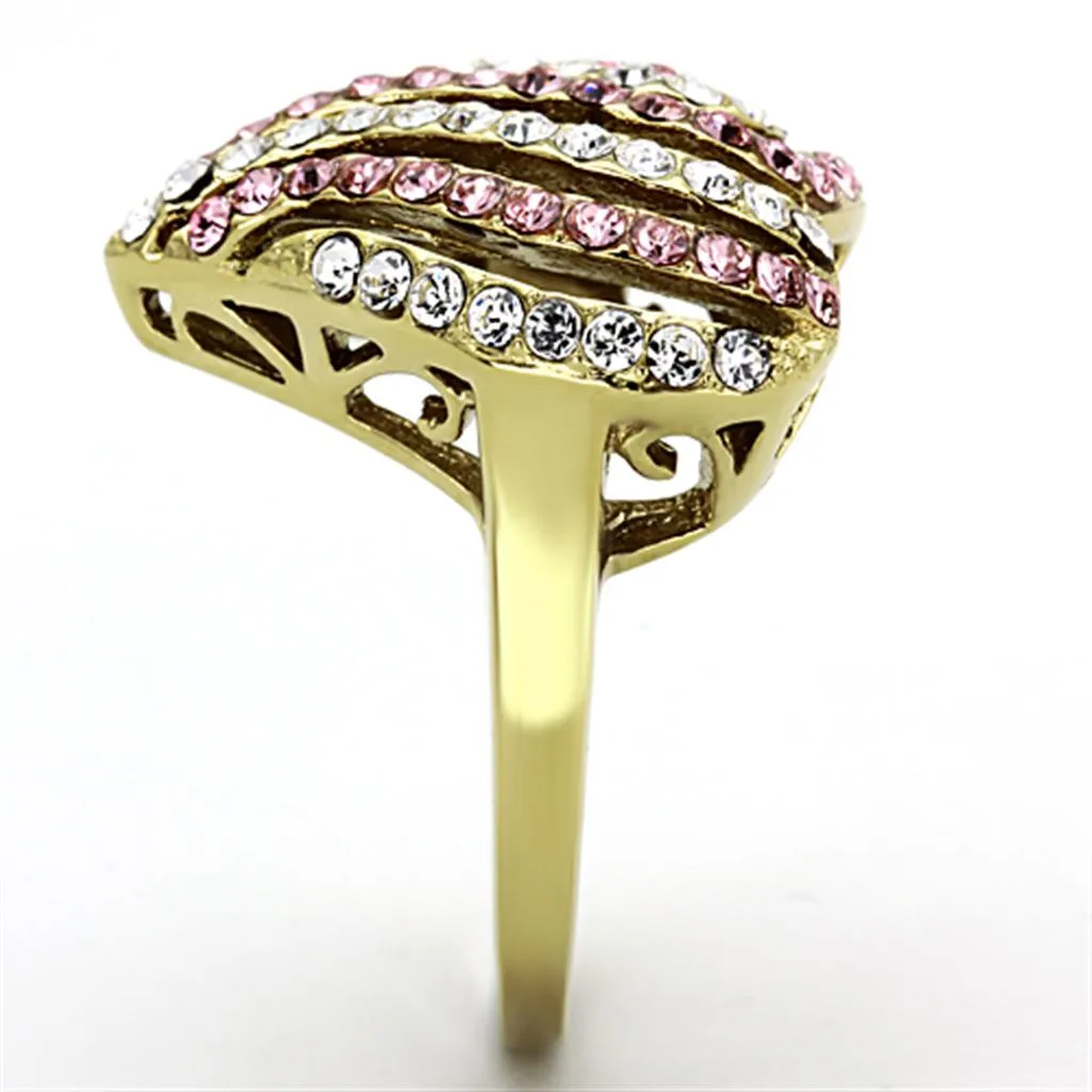 IP Gold(Ion Plating) Stainless Steel Ring with Top Grade Crystal in Light Rose for Women Style TK1287