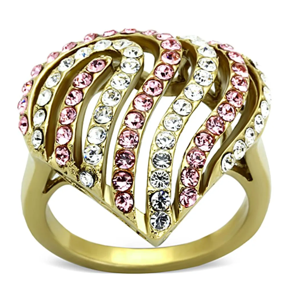 IP Gold(Ion Plating) Stainless Steel Ring with Top Grade Crystal in Light Rose for Women Style TK1287