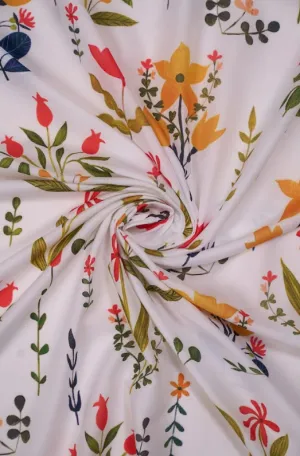 Ivory Ethnic Style Floral Pattern Printed Muslin Fabric