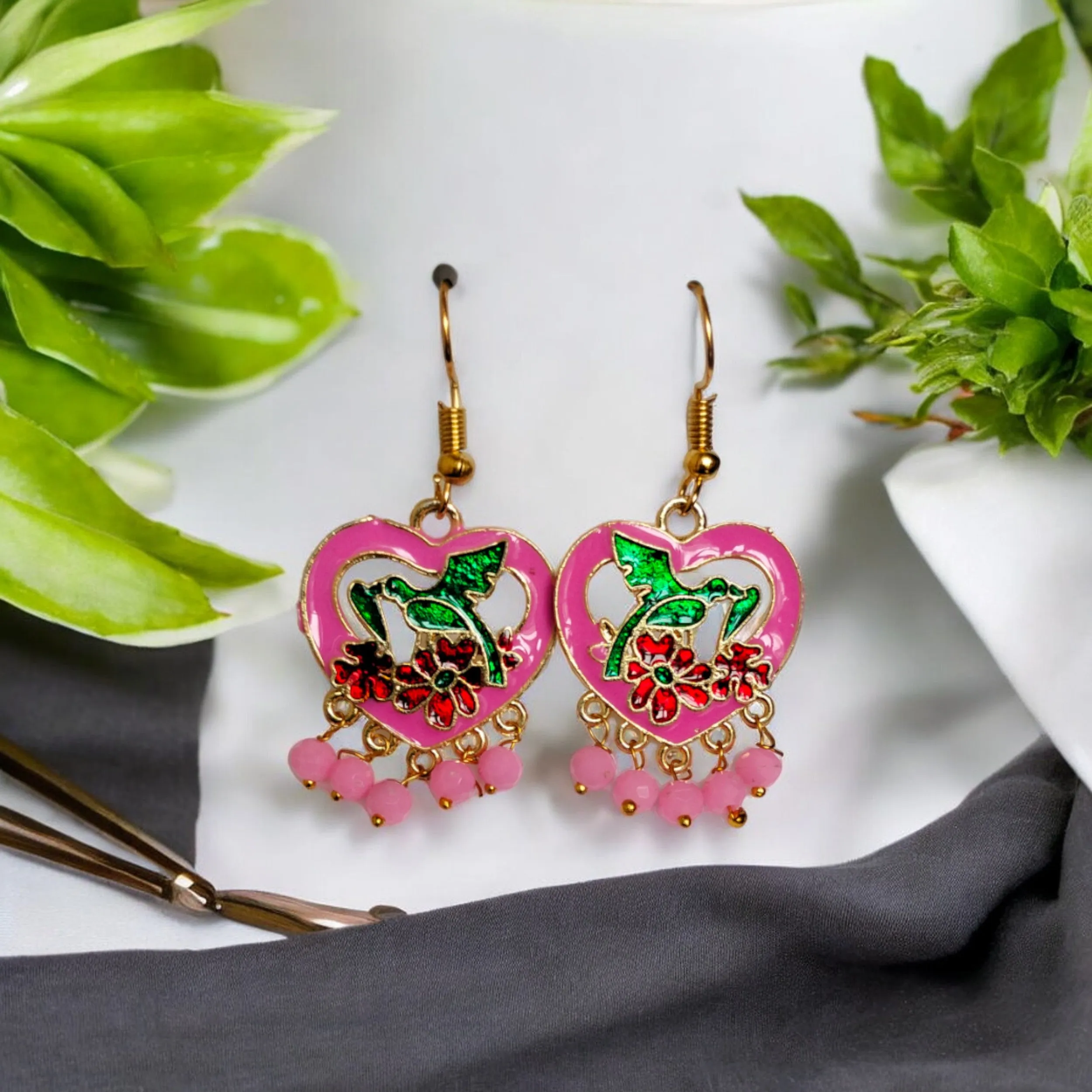 Jewelestia Pink Hummingbird Heart Earrings