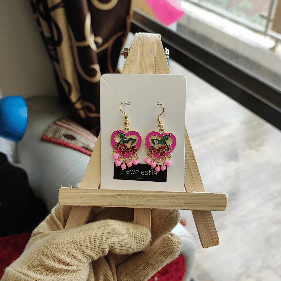 Jewelestia Pink Hummingbird Heart Earrings