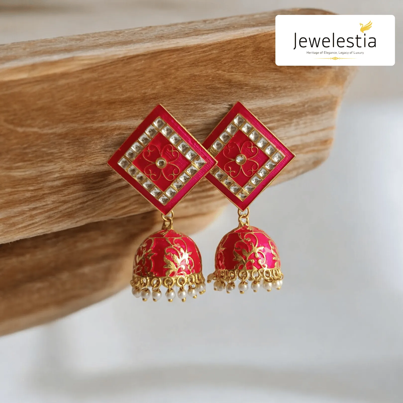 Jewelestia Royal Red Square Jhumka Earrings