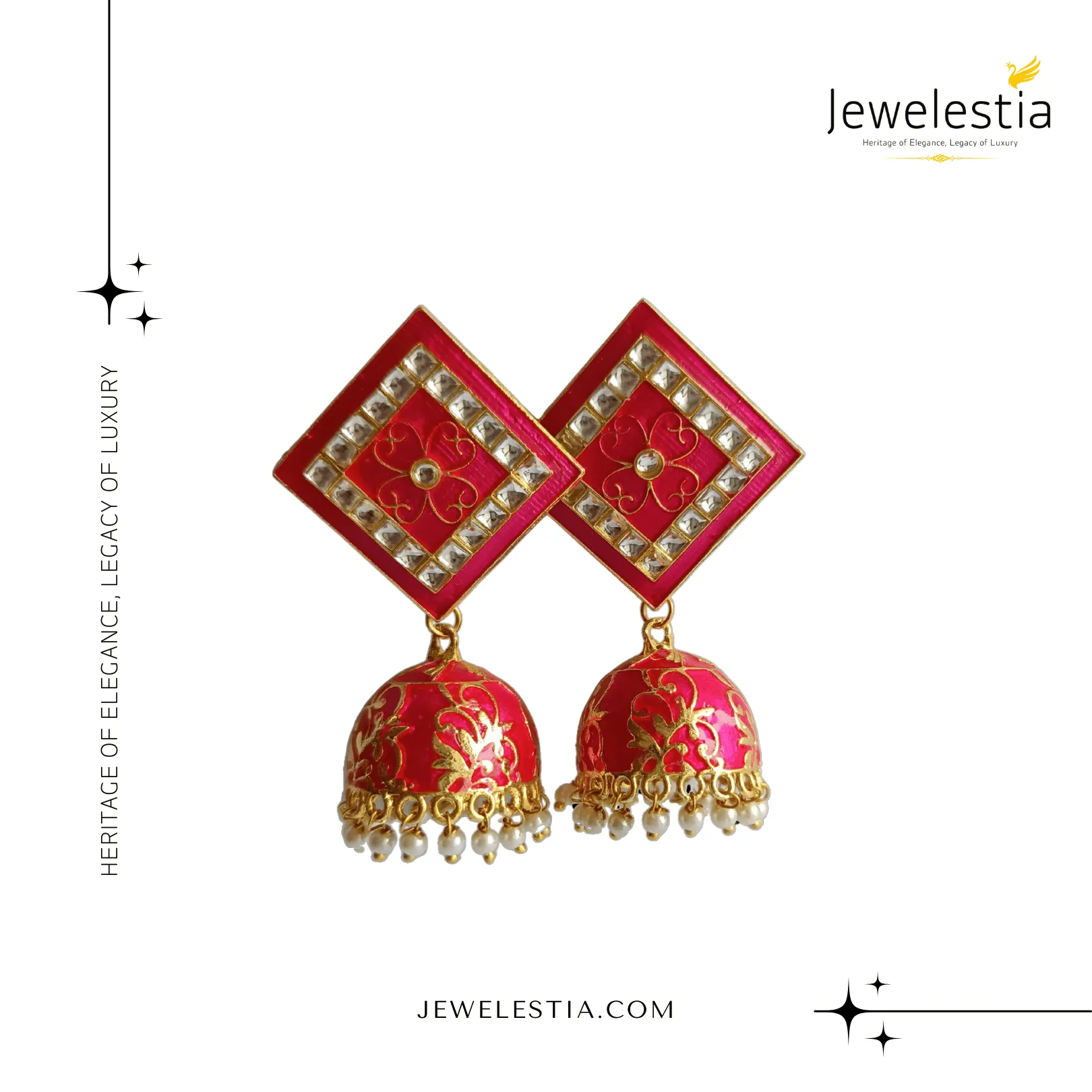 Jewelestia Royal Red Square Jhumka Earrings