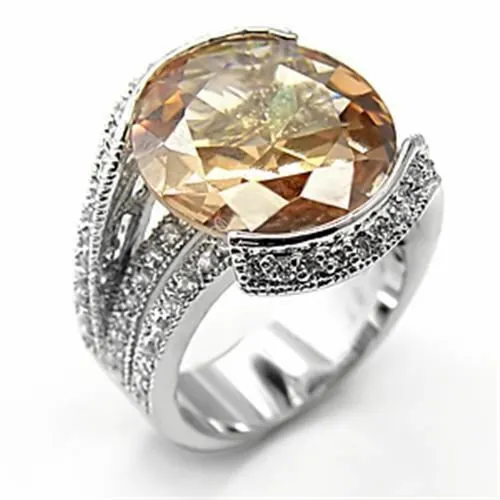 Jewellery Kingdom Ladies Champagne Ring Sterling Silver 6 Carat Cocktail Cz Brown Round Pave