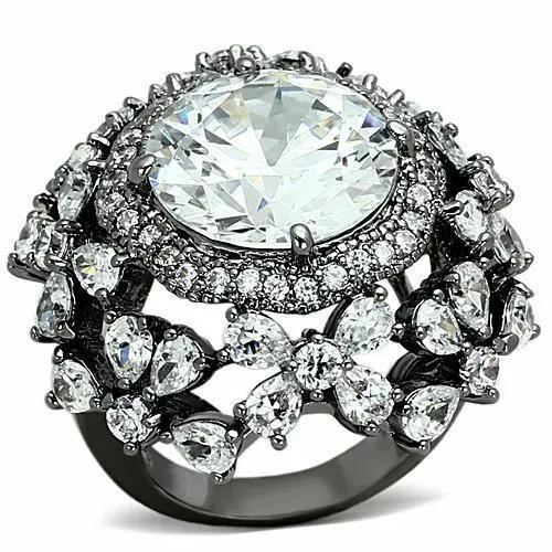 Jewellery Kingdom Ladies Cocktail Round Pear Cut CZ Ruthenium No Tarnish Statement Ring