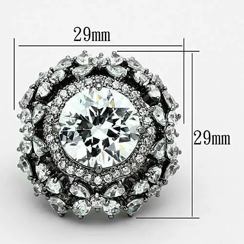 Jewellery Kingdom Ladies Cocktail Round Pear Cut CZ Ruthenium No Tarnish Statement Ring