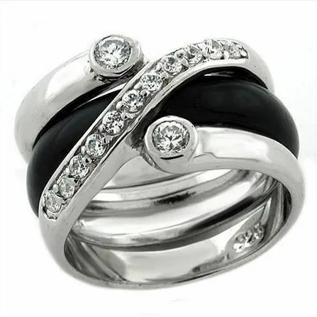 Jewellery Kingdom Ladies Silver Band Sterling Silver Wedding 2pcs CZ Ring (Black Onyx)