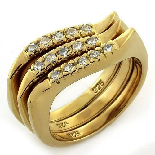 Jewellery Kingdom Stacking Bands Cz 18kt Sterling Silver Stamped Wedding 3pcs Ring Set (Gold)