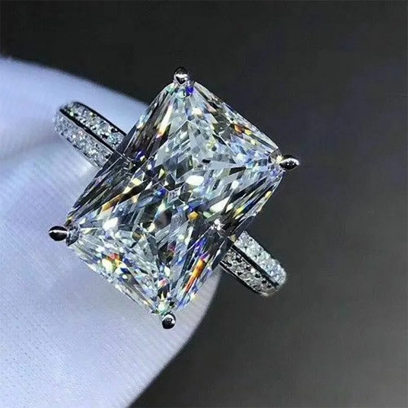 Luxury Jewelry Big Square Radiant Cut Zircon Engagement Ring for Women in Silver Color