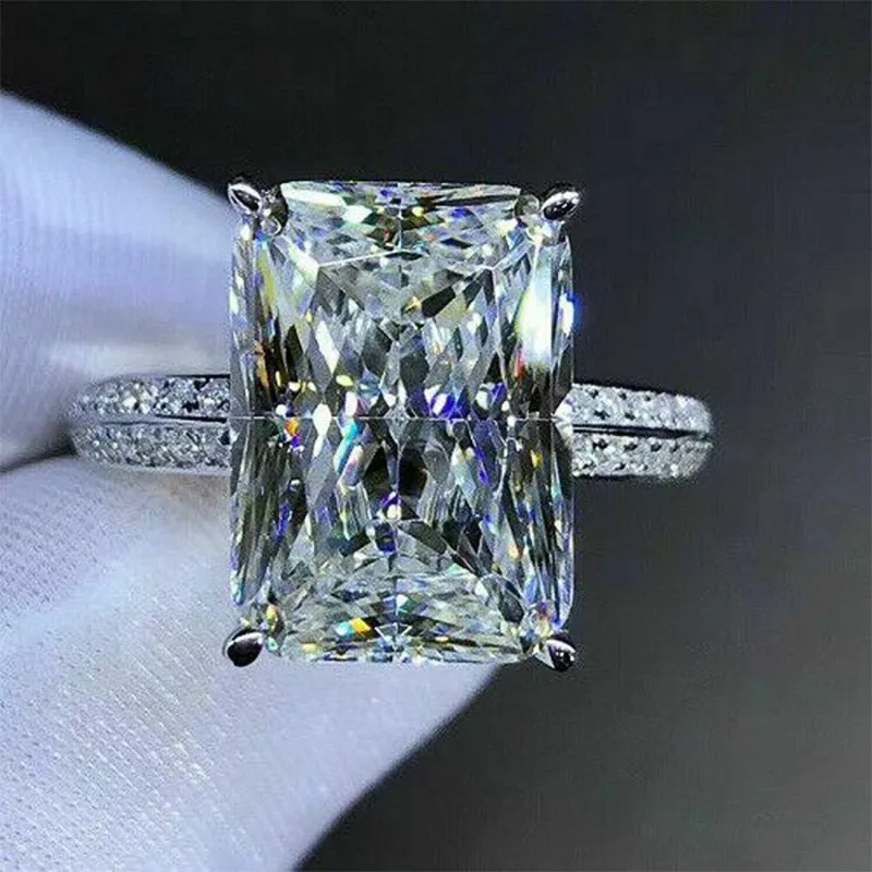 Luxury Jewelry Big Square Radiant Cut Zircon Engagement Ring for Women in Silver Color