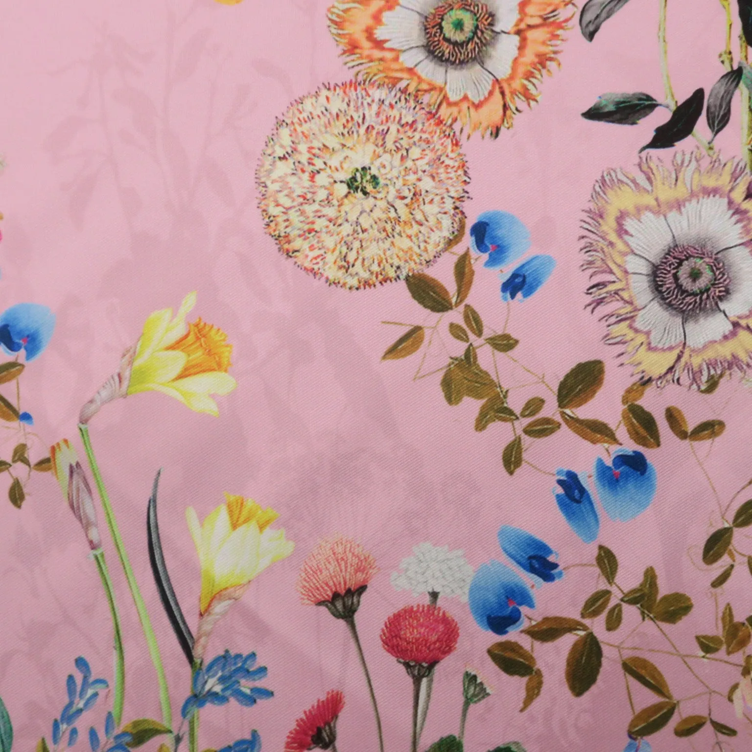 Multicolored Floral on Pink Printed Polyester Mikado Fabric