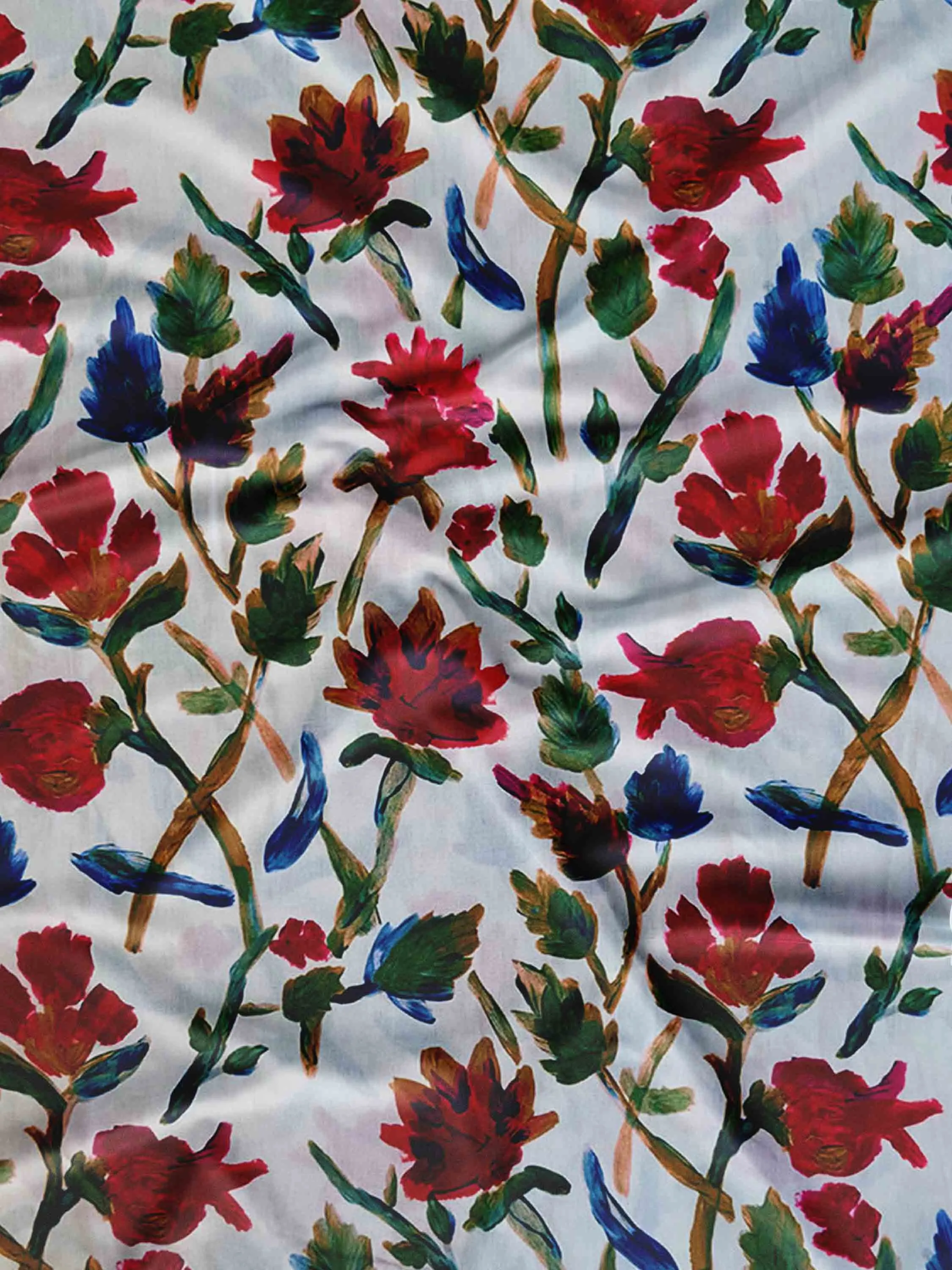 Off-White Floral Printed Muslin Fabric