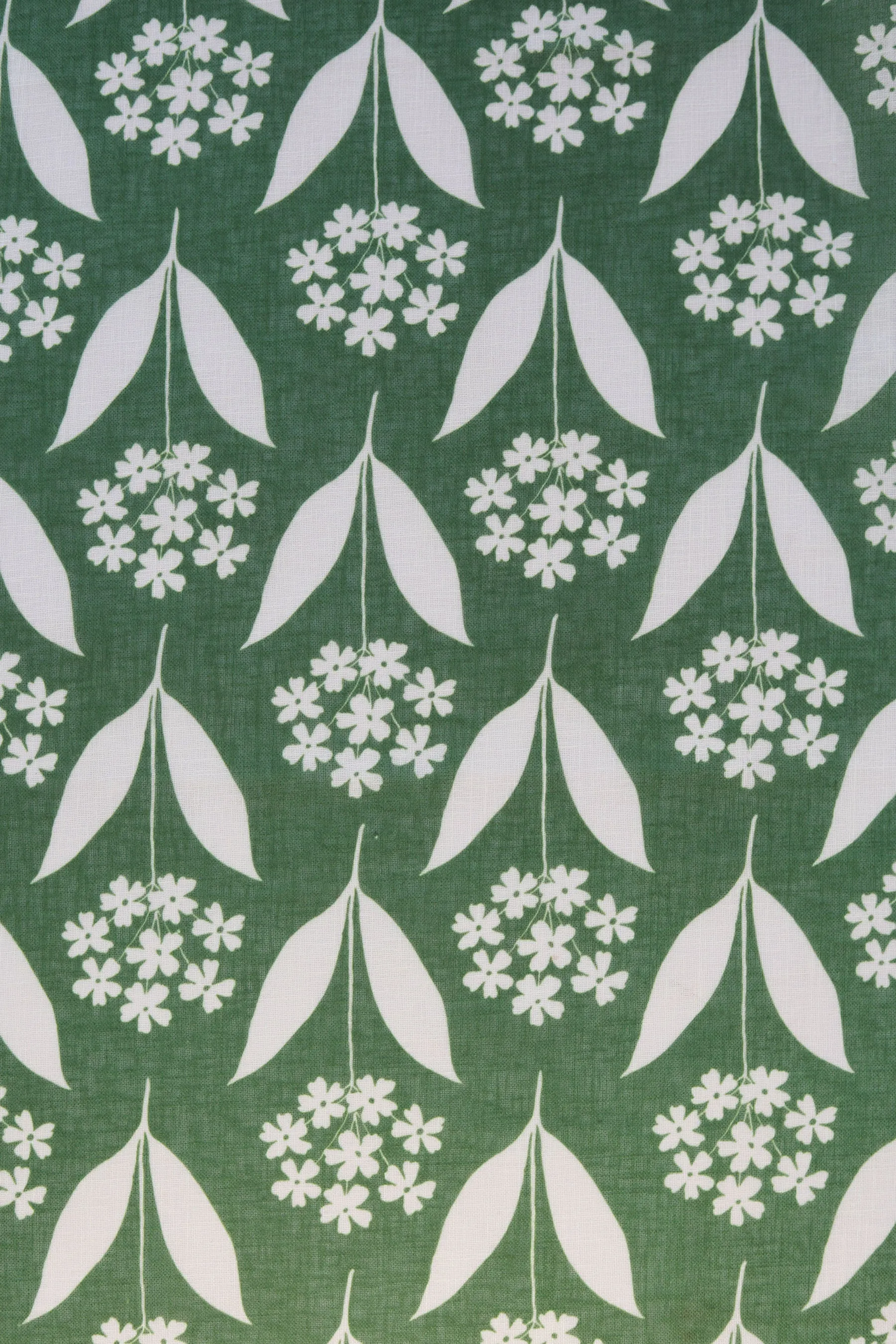 Olive Green Floral Pattern Printed Eco Poly Linen Fabric