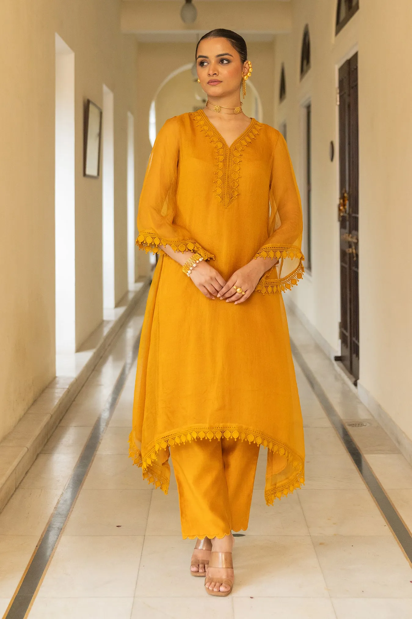 Organza Suit Set in Mustard