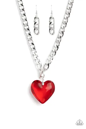 Paparazzi Necklace ~ GLASSY Hero - Red