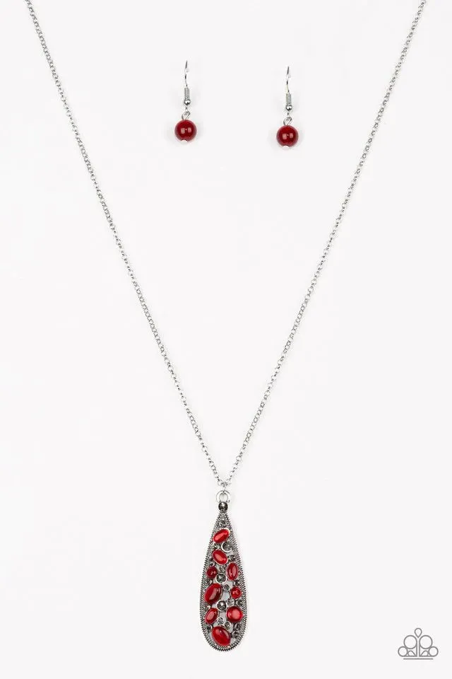 Paparazzi Necklace ~ Teardrop Treasure - Red