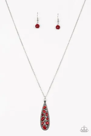 Paparazzi Necklace ~ Teardrop Treasure - Red