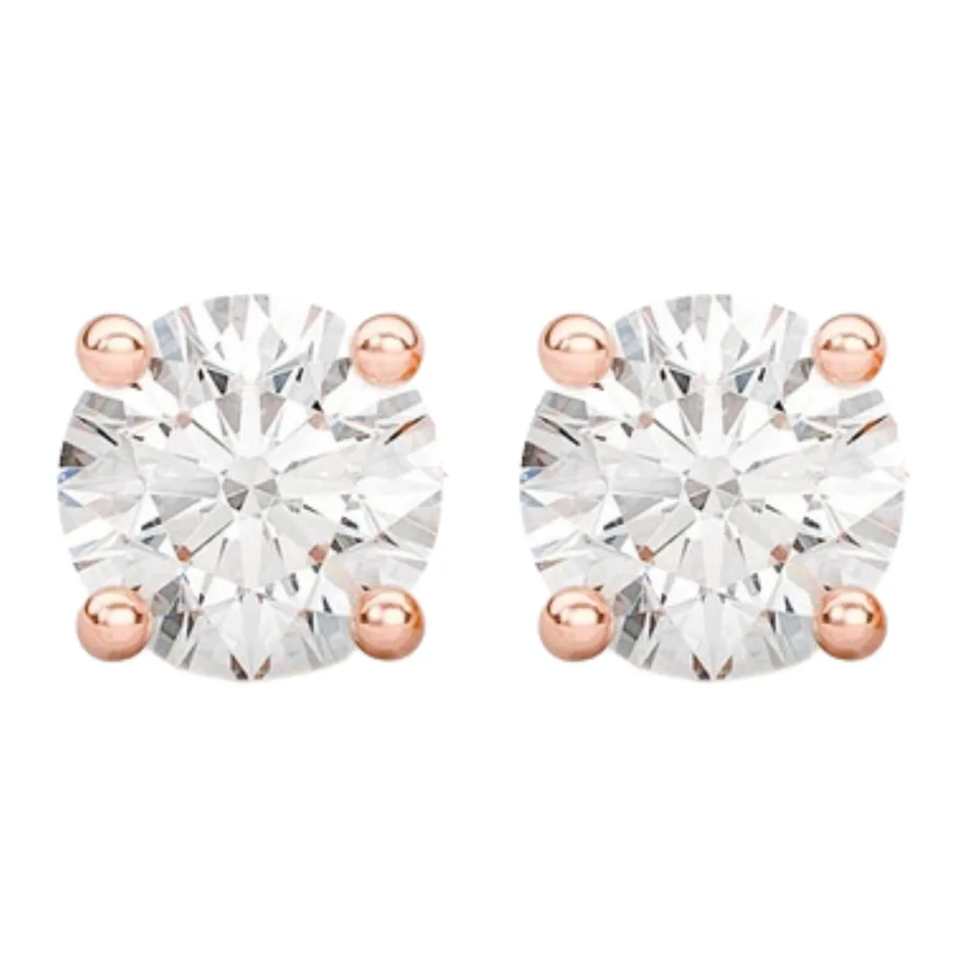 Paris Jewelry 14K Rose Solid Gold Created White Diamond 1/4Ct, 1/2Ct, 1Ct, 2Ct, 3Ct Round and Princess Stud Earrings 2 Pairs